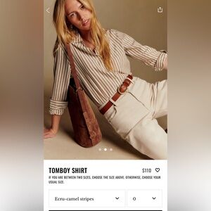 Sézane tomboy Ecru-Camel Striped Shirt